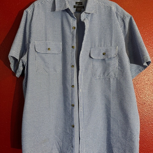 Interaffair Classic Fit Blue Checkered Short Sleeve Button Up, Size XL - Picture 1 of 7